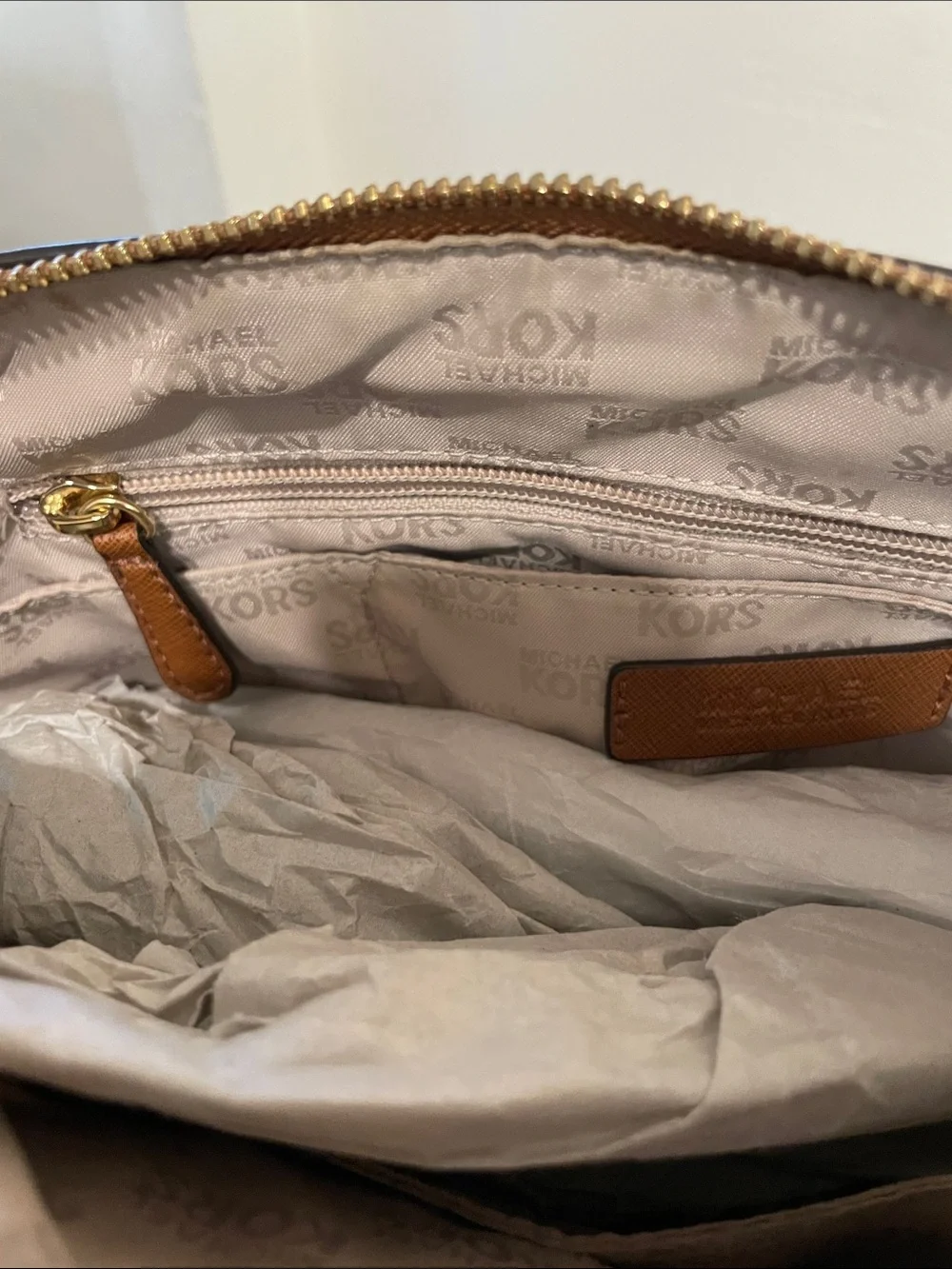 Michael Kors Brown Saffiano Leather Dome Satchel with MK Charm